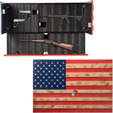 GUTE Tactical Rustic Hidden American Flag Gun Storage with Trap Door, Wall Storage | 35" x 22.5" | Firearm, Magazine and Knives Storage Easy Installation | Secure & Safe Compartment | RFID Wall Rack GUTE