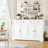 finetones Buffet Cabinet with Storage, 55.1" Large Sideboard Buffet Cabinet, White Kitchen Cabinet with 3 Drawers and 4 Doors, Wood Coffee Bar Cabinet for Kitchen Dining Room, White finetones