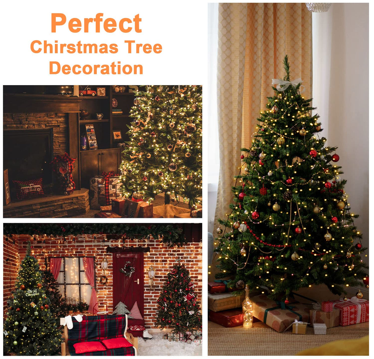 BOLWEO Christmas Tree Lights, 280LED Christmas Lights for Tree 8 Modesfor 6ft-7ft Christmas Tree, UL Certified Indoor Outdoor Christmas Decorations 8 * 6.6ft Drops Warm White BOLWEO