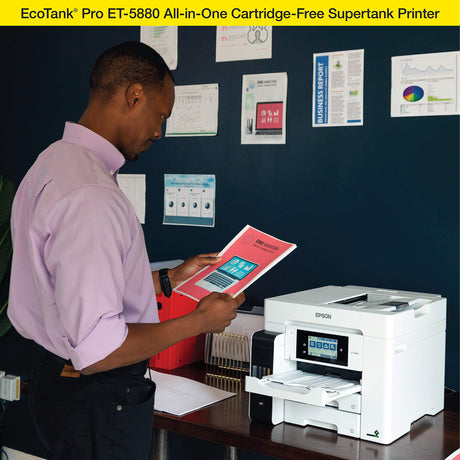 Epson EcoTank Pro ET-5880 Wireless Color All-in-One Supertank Printer with Scanner, Copier, Fax, Ethernet and PCL/Postscript, White Epson