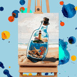 Paint by Numbers Kit for Adults - Beach Bottle Acrylic Adult Paint by Number Kits on Canvas for Beginner, Seaside Lighthouse DIY Oil Painting by Numbers for Adults, Perfect for Home Decor Gift 16"x20" Offito