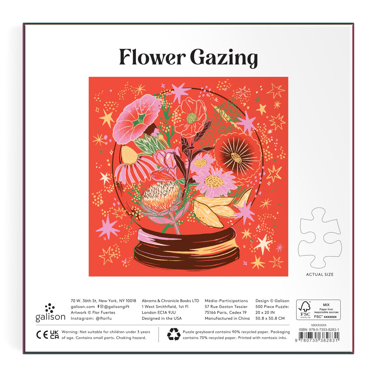 Galison Crystal Flower Ball – 500 Piece Foil Jigsaw Puzzle Featuring Beautiful Artwork of Intergalactic World of Blooms Inside A Crystal Ball Galison