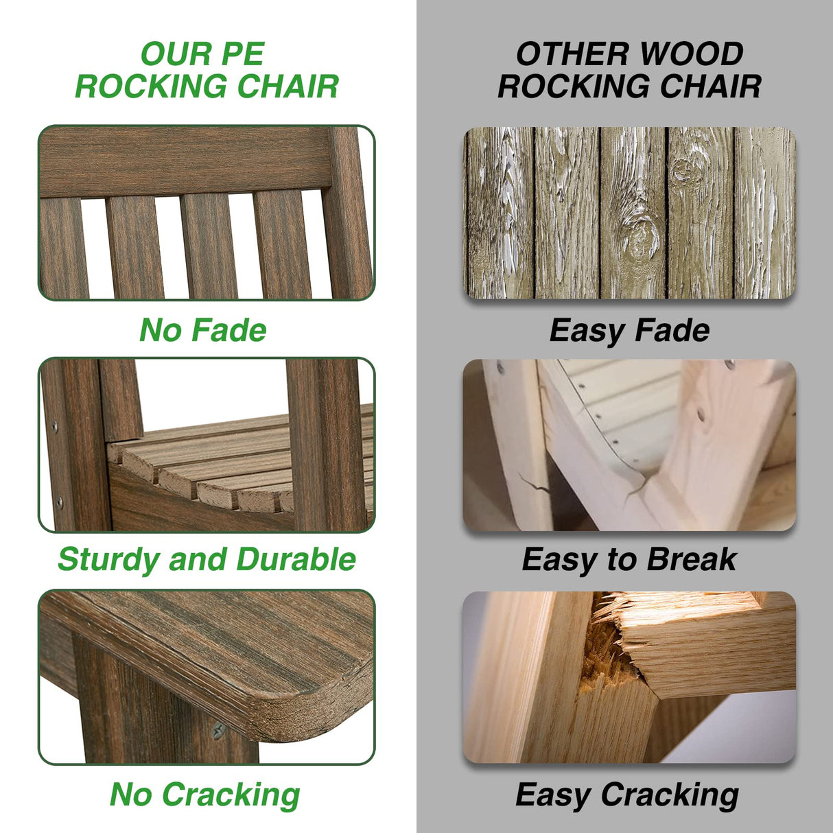 ACUEL Rocking Chair Outdoor, HDPE Oversized Patio Rocking Chairs, Weather Resistant, 350lbs Heavy Duty Porch Rocker with High Back for Backyard, Fire Pit, Garden and Indoor (Light Brown) ACUEL