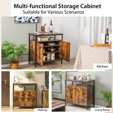 Giantex Buffet Cabinet with Storage, 2-Door Kitchen Sideboard with Shelves, Cable Holes, Industrial Coffee Bar Cabinet, Console Table for Entryway, Living Room, Rustic Brown Giantex