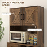 HOMCOM 71" Farmhouse Kitchen Pantry Storage Cabinet, Freestanding Tall Kitchen Hutch with Microwave Oven Countertop, Adjustable Shelves and Drawers, Brown HOMCOM