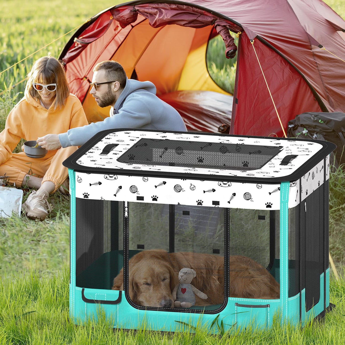 BUFOR Portable Cat Playpen, Foldable Pet Dog Playpen with Pet Pee Pad, (Indoor/Outdoor) for Kitten Puppy Play Pen, Collapsible Cats Enclosure Cages Tent with Carrying Case, 600D Oxford, 32"x2 - WoodArtSupply