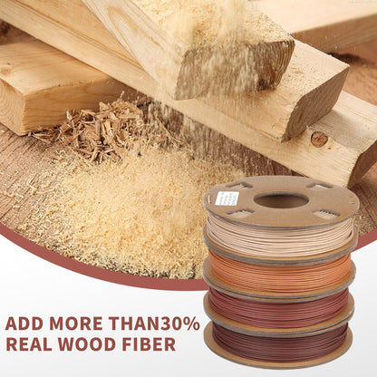 FOVFO Wood 3D Printer Filament Bundle, Wood PLA Filament 1.75mm Bundle, Wood Filament More Than 30% Real Wood Fiber, Walnut, Oak, Cherry, Teak, 250g X 4 Pack - WoodArtSupply