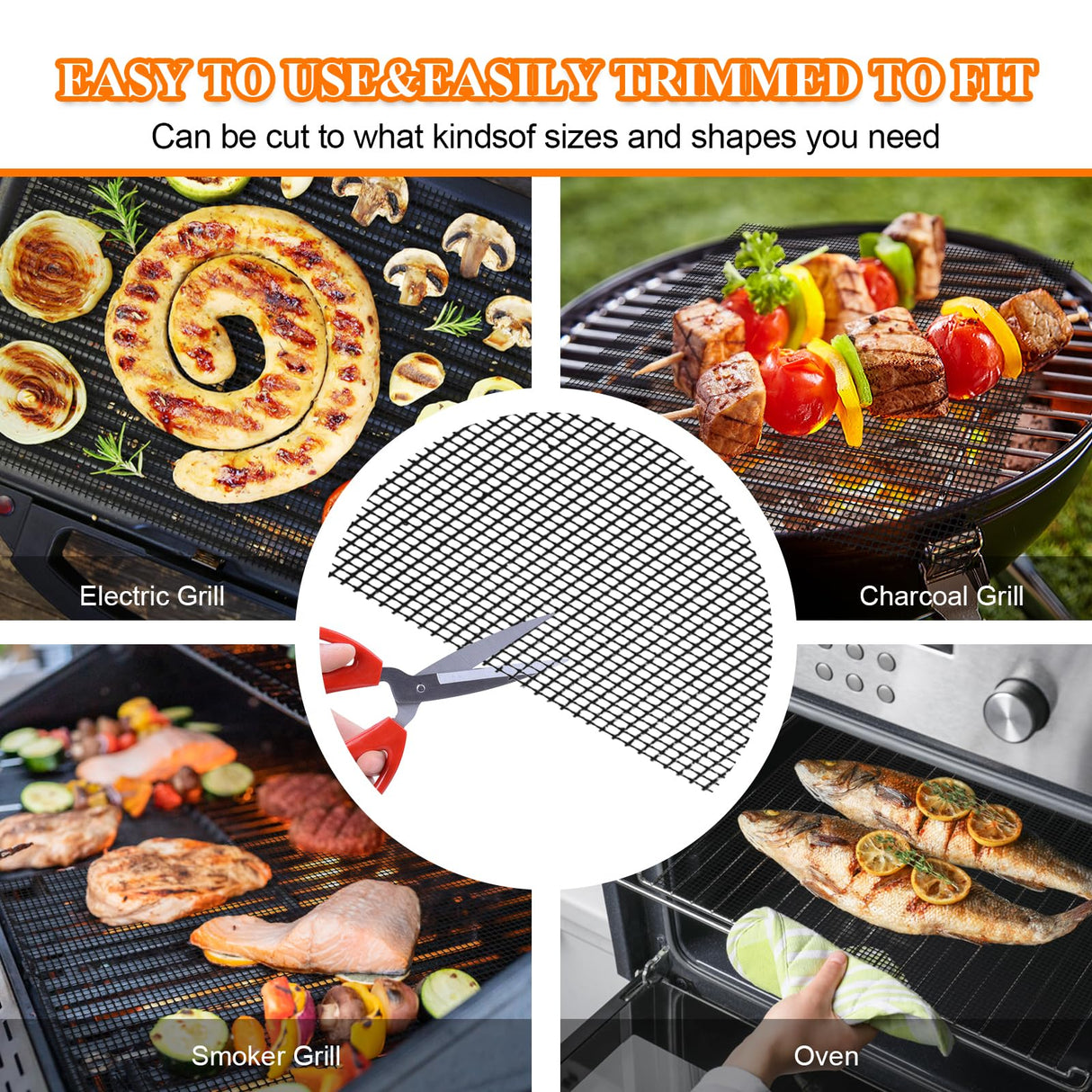 Grill Mesh Mat Set 5 Barbecue Grill Accessories Reusable Non-Stick Grill Mat for Vegetables Fish Grilling Mat Sheets for Outdoor Smoker Charcoal Gas Electric Grill BBQ Tools,XL 15.75 x 13 inch, Black KICKOIL