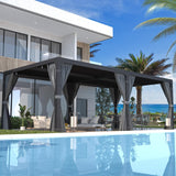 EROMMY Louvered Pergola 12' x 24' Outdoor Hard Top Pergola with Aluminum Frame and Adjustable Metal Rainproof Roof for Garden & Patio, Curtains and Netting Included, Gray-Black EROMMY