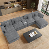 145" U Shaped Cloud Couch Sectionals Comfy Grey Sectional Couches for Living Room Modern Fluffy Oversized Modular Sofas, Chenille Large Big 6 Seat Sofa Set USB Port Central Console Ottoman ONEMMLION