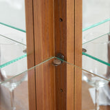 HRVEOCEI Curio Cabinet with Lighted, Display Cabinet with Glass Doors, Corner China Cabinet with Tempered Adjustable Glass Shelves & Carved Decoration (Oak) HRVEOCEI