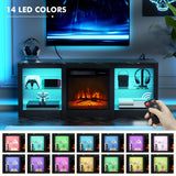 BREEZEHEAT 58inch Electric Fireplace TV Stand for 65'' TV-Entertainment Center with 18'' Fireplace and Led Light-TV Console with Glass Shelves, Power Outlets, Remote Control (Black Marble) BREEZEHEAT