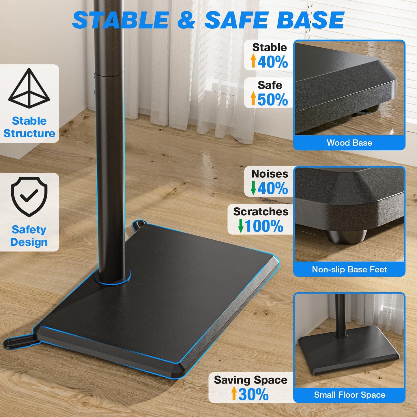 Rfiver Floor TV Stand with Wood Base for 32-60 inch Flat/Curved TVs up to 88 lbs, Swivel Height Adjustable TV Stand with Mount, Max VESA 400x400mm, Saving Space for Corner, Bedroom and Living - WoodArtSupply