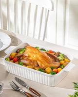 MALACASA 4.4 QT Baking Dish, 9x13 Large Casserole Dish for Oven, Ceramic Baking Pan, Rectangular Lasagna Pan Deep with Handles for Baking, Durable Microwave Oven Safe, White, Series BAKE-BAKE MALACASA