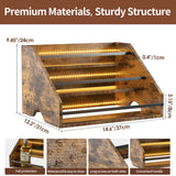 Nuovoware LED Lighted Liquor Bottle Display Shelf, 3 Step Wood Countertop Liquor Rack with Fences & Portable Handles, 12-Bottle Whiskey Rack Liquor Display Retro Wine Rack for Home Bar Party, Brown Nuovoware