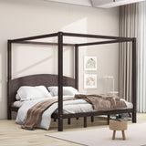 MaiDeHaoo King Size Canopy Bed Frame with Headboard, Wood King Canopy Platform Bed Frame with Headboard and Support Legs, 4 Post Canopy Bed with Under Bed Storage, Brown MaiDeHaoo