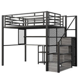 Harper & Bright Designs Full Size Loft Bed with Stairs & Desk, Metal Frame with Storage Shelves and Wardrobe, Heavy-Duty for Adults, Teens and Kids, Black Harper & Bright Designs