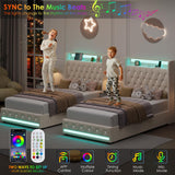 HIFIT Upholstered Twin LED Bed Frame with Charging Station Headboard & 4 Storage Drawer, Velvet Crystal Button-Tufted Princess Twin Size Platform Bed Frames for Girls, No Box Spring Needed, Beige HIFIT