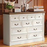 Concho Farmhouse 11 Drawers Dresser for Bedroom, 53'' Wide Wood Chest of Drawers with Spacious Deep Storage Space, Rustic Storage Dressers Organizer, TV Stand for Living Room, Bedroom, Antique White Concho