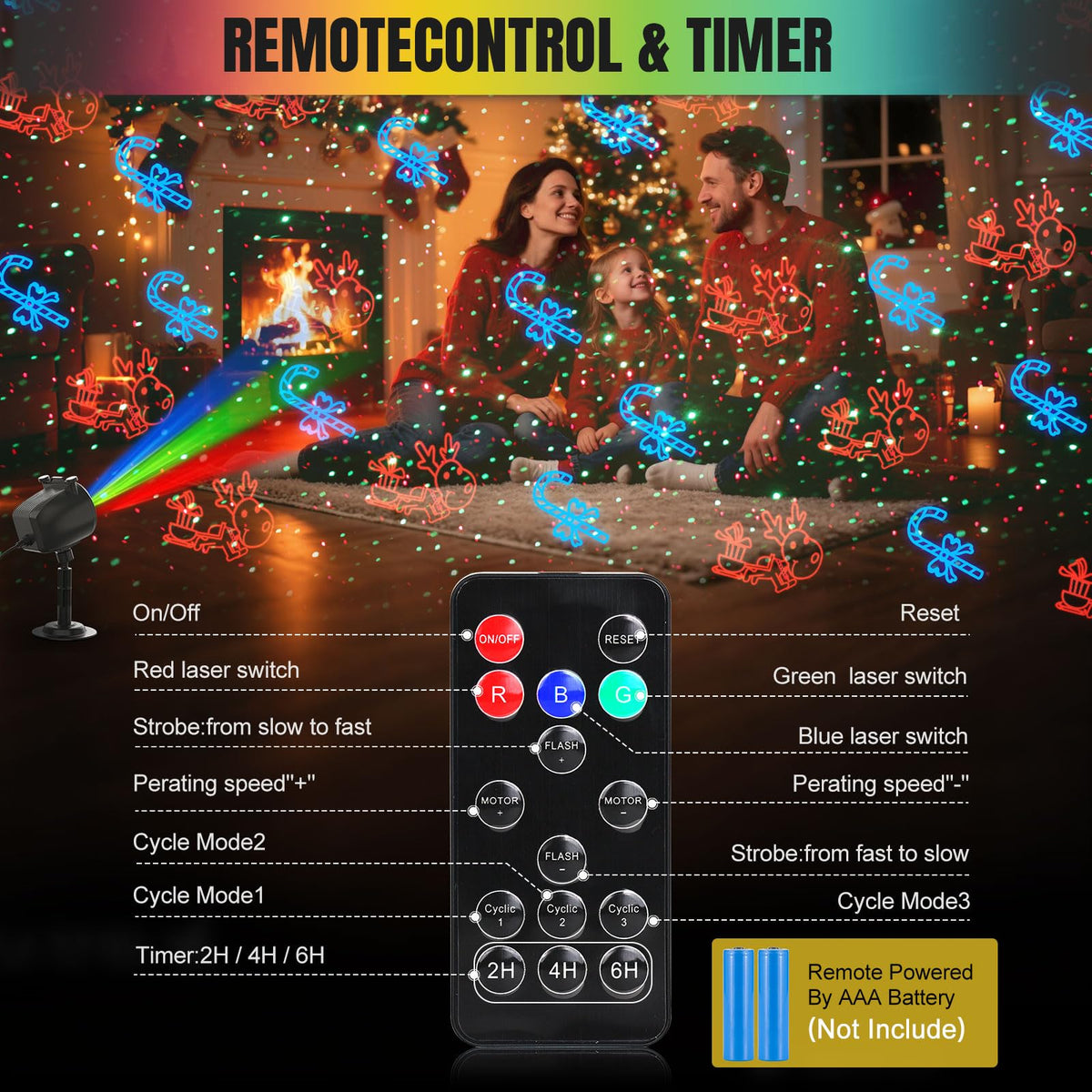 Halloween Christmas Laser Lights Projector Outdoor with 4 Dynamic Slides, 2-in-1 Moving RGB Firefly Laser Lights with Remote,Timer, Landscape Holiday Porjector for Window Wall Xmas Decor Qardoz