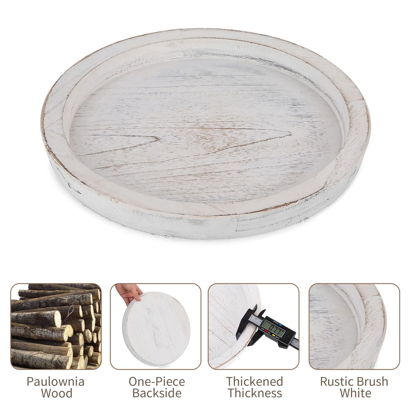 Hanobe Rustic Wooden Serving Tray: Round Wood Decorative Tray Rustic White Centerpiece Candle Holder Trays Farmhouse Ottoman Tray for Decor Kitchen Counter Home Decor for Coffee Table - WoodArtSupply