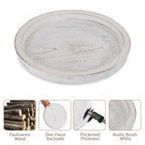 Hanobe Rustic Wooden Serving Tray: Round Wood Decorative Tray Rustic White Centerpiece Candle Holder Trays Farmhouse Ottoman Tray for Decor Kitchen Counter Home Decor for Coffee Table Hanobe