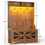 Itaar Hall Tree with Bench and Shoe Storage, 5-in-1 Entryway Bench with Coat Rack, 10 Shoe Cubbies & 9 Coat Hooks, Barn Door & Adjustable Shelf (Rustic Brown) Itaar