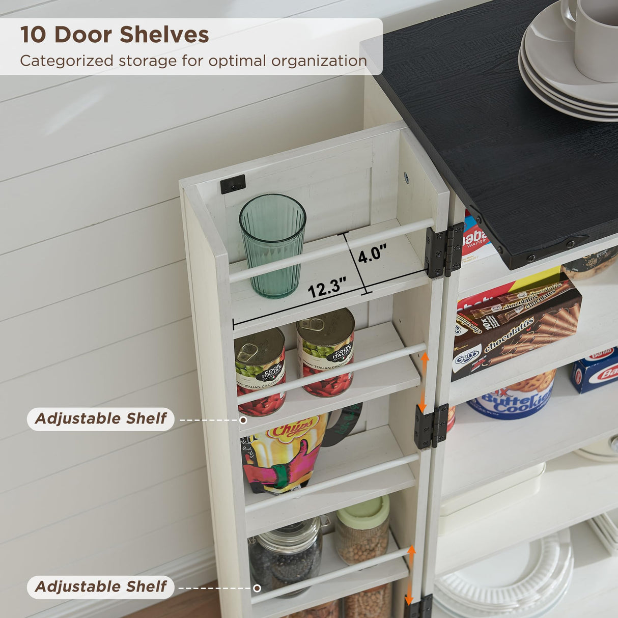 ACCOHOHO 47" Kitchen Pantry, Farmhouse Storage Cabinet with Barn Doors, Organizer and Adjustable Shelves, Rustic Wood Cupboard for Kitchen, Dining ACCOHOHO