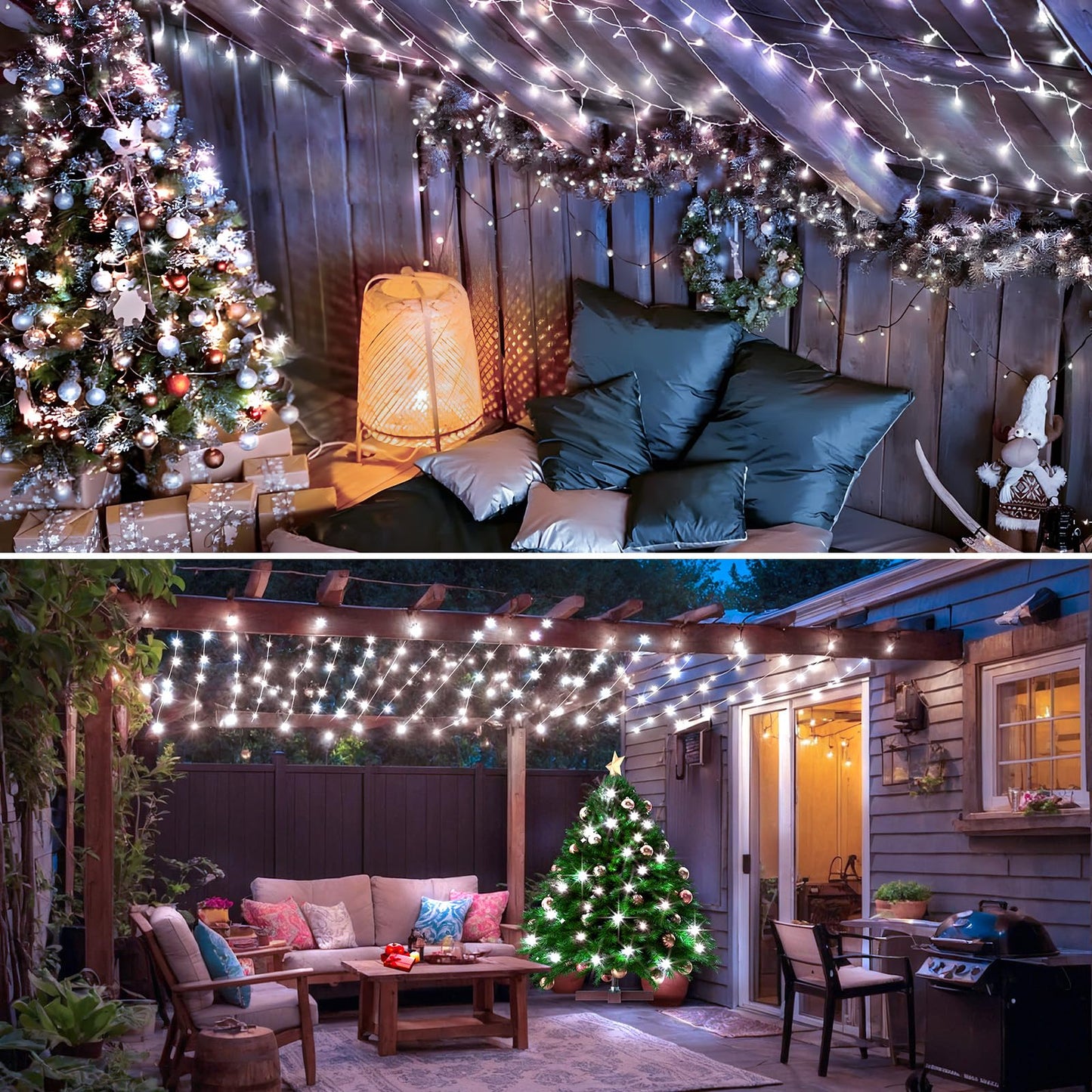 403FT 1000 LED Christmas String Lights Outdoor with 8 Modes Timer Memory Function Waterproof Fairy Lights Plug in for Party Xmas Tree Yard Wedding Outside Indoor Decorations(Cold White)