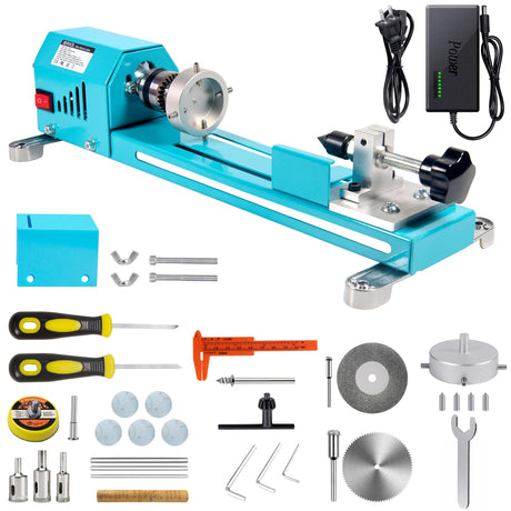 Mini Wood Lathe Machine, 12V- 24VDC,7 Variabla Speeds 4000-9000 RPM, with Wood Lathe Milling Accessories, for Wood Polishing, Grinding, Cutting and Milling DIY... (B) BERXOL
