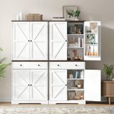 ONBRILL 71" Tall Farmhouse Kitchen Pantry with 6 Door Shelves & Drawer, Wood Pantry Storage Cabinet with 2 Adjustable Shelves & 4 Barn Doors, Freestanding Cupboard for Kitchen, Dining Room, White ONBRILL