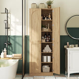 Cyclysio 80" Storage Cabinet, Tall Arched Bookcase with 4 Doors, 6-Tier Wooden Pantry with Adjustable Shelves, Seamless Fit Wall for Home Office, Living Room, Kitchen (Natural) Cyclysio