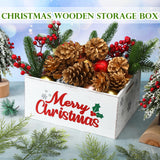 Namalu Christmas Hot Cocoa Bar Storage Box Wooden Crate with Handles Hot Cocoa Decorative Rustic Farmhouse Wood Basket Christmas Wood Storage Bins Organizer Bucket for Xmas Candy Dish Home(White) Namalu