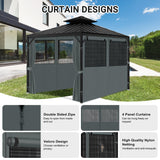 Gazebo Privacy Curtain 10'x10', Replacement Curtains with Mosquito Net Windows, 4-Panels Side Wall, Zippers, Waterproof Outdoor Curtains for Patio, Canopy, Garden and Backyard, Gray (Curtain Only) Bstge