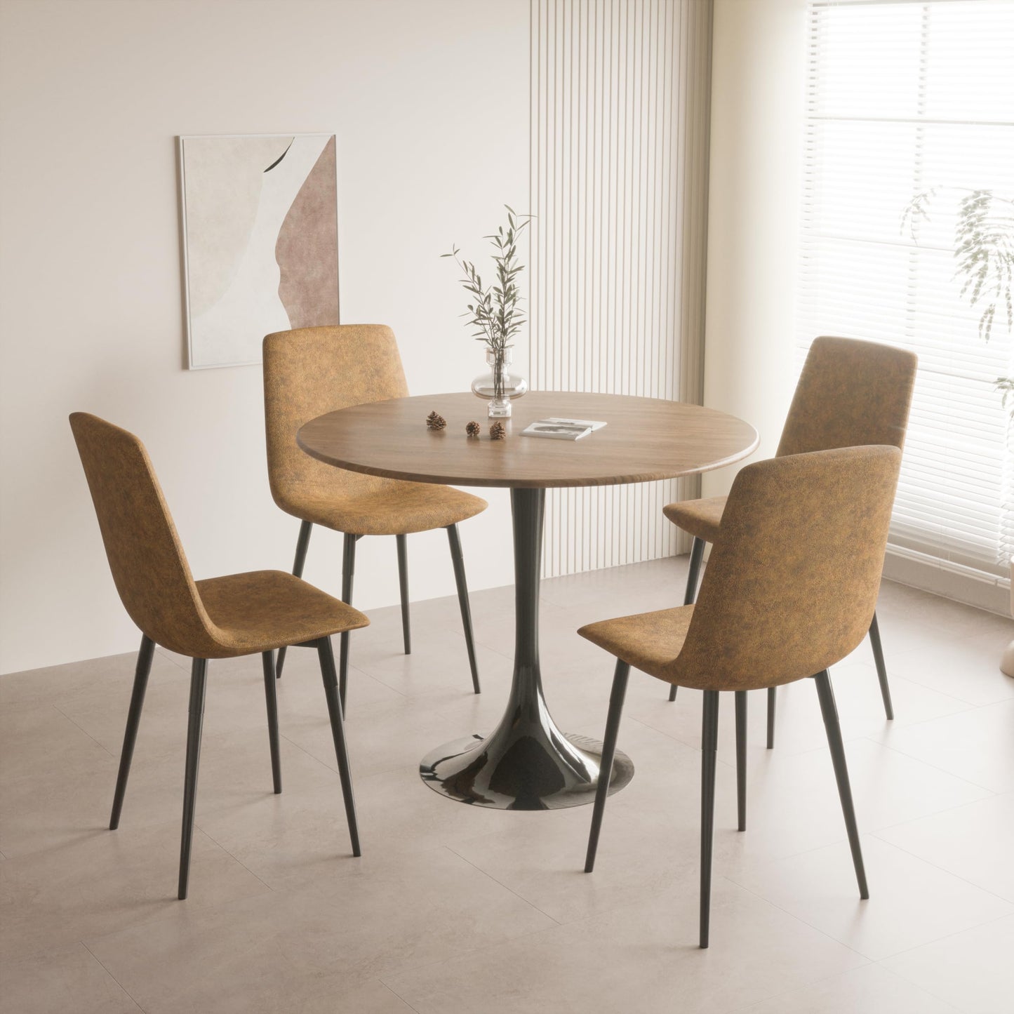 Walnut Round Tulip Dining Table – Mid-Century Style for 2-4 People - WoodArtSupply