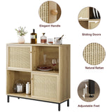 GAOMON Coffee Bar Cabinet, Rattan Sideboard Buffet Cabinet with Sliding Door, Wood Wine Liquor Cabinet, 4 Storage Cube Display Accent Cabinet, for Living Room, Kitchen, Dining Room GAOMON
