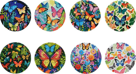 EWJRNSF 8 PCS Small Diamond Painting Coasters Kit, Fall Art Coasters for Adults Beginners, Arts and Crafts Supplies Item Sets Not with Holder Butterfly EWJRNSF