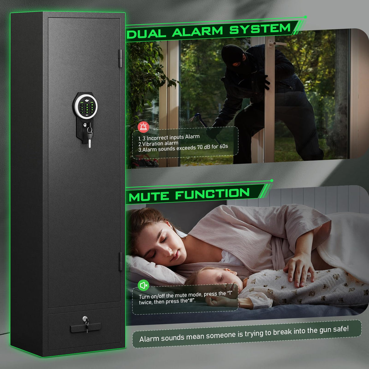 kavey 4-6 Gun Safe, Gun Safes for Home Rifles and Pistols, Rifle Safe, Quick Access Gun Cabinet for Rifles and Shotguns with Backlit Backlit Keypad, Gun Safes & Cabinets with Drawer and 3 Gun Racks kavey