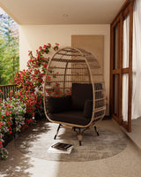 Hipicute 360° Swivel Egg Chair Outdoor, Oversized Wicker Egg Chairs with 4 Cushions for Indoor Bedroom Living Room, Rattan Egg-Shaped Lounge Chair w/Steel Frame for Balcony, Patio, Backyard, Black Hipicute