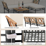 Tangkula 3 Pieces L-Shaped Outdoor Furniture Set, Acacia Wood Patio Sectional Cushioned Conversation Sofa with Square Coffee Table, for Porch, Backyard & Poolside (Beige) Tangkula