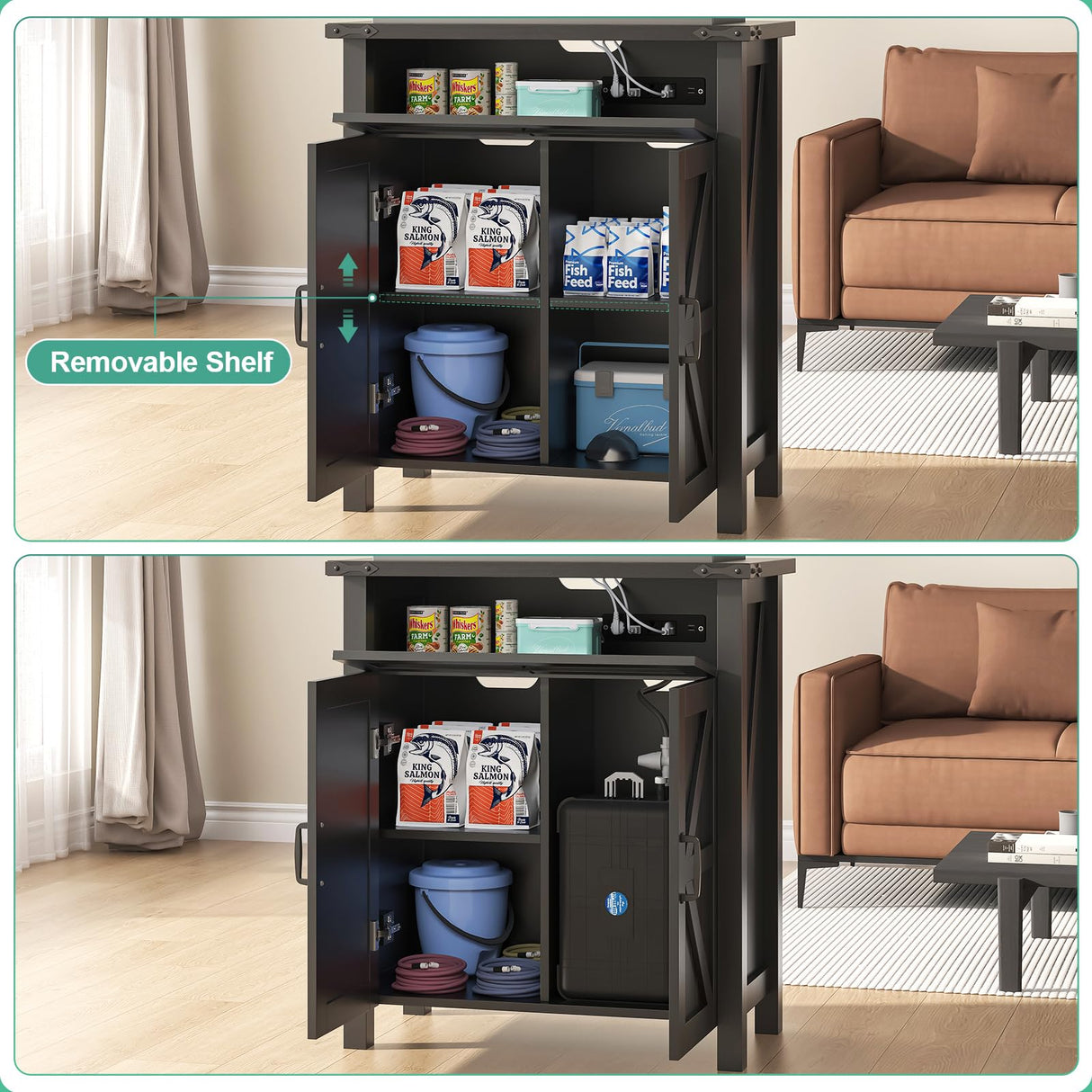 Saudism 20 Gallon Aquarium Stand With Charging Station, Farmhouse Fish Tank Stand, Reptile Tank Stand Terrarium Stand with Drawer and Cabinet Storage, Sturdy Heavy Duty 27.6"×15.7" Tabletop - Black Saudism