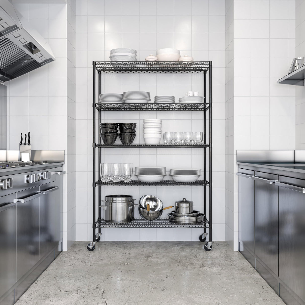 Seville Classics UltraDurable Heavy Duty NSF Solid Steel Wire Rack Storage Unit, Organizer for Garage, Warehouse, Office, Restaurant, Classroom, Kitchen, Black, 5-Tier Shelving, 48" W x 18" D Seville Classics