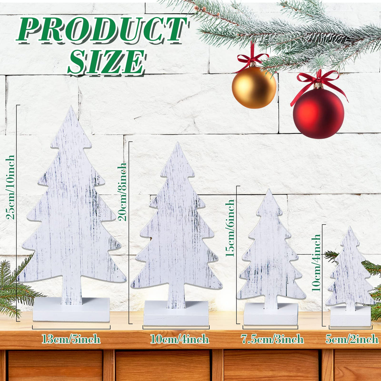 Sawysine 4 Pcs Wooden Christmas Tree Tabletop Decor Rustic Wood Christmas Trees Table Centerpieces Christmas Tiered Tray Decor Wood Trees with Rectangular Base for Xmas Winter Holiday (White) Sawysine