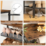 MAHANCRIS 8-Tier Shoe Rack, Large Capacity Shoe Shelf, Shoe Organizer for Entryway, 28-32 Pairs of Shoes, Stable Sturdy, Tall Shoe Rack with Adjustable Metal Mesh Shelves, Rustic Brown SRHR1801Z MAHANCRIS