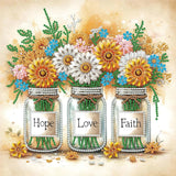 Faith, Love, Hope Diamond Painting Kits for Adult, Inspirational 5D Diamond Art Kits for Beginners, DIY Spring Flower Floral Special Shaped Drill Diamond Dots Gem Paint Art Craft, Home Decor 12x12In wavaiov