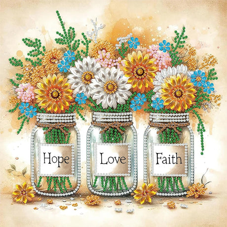 Faith, Love, Hope Diamond Painting Kits for Adult, Inspirational 5D Diamond Art Kits for Beginners, DIY Spring Flower Floral Special Shaped Drill Diamond Dots Gem Paint Art Craft, Home Decor 12x12In wavaiov