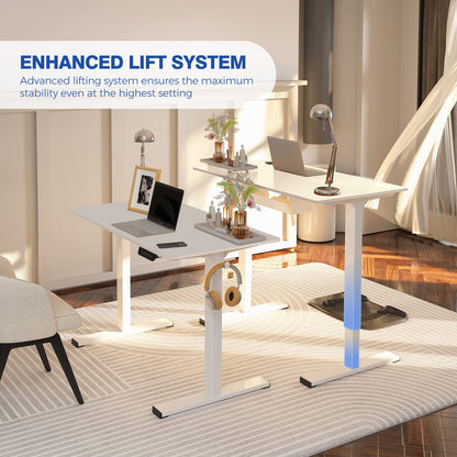 FLEXISPOT Electric Stand Up/ Standing Desk with 55 x 24 Splice Ergonomic Memory Controller Height Adjustable E150 (White Frame + 55" White Desktop) - WoodArtSupply