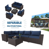 Kullavik 6PCS Outdoor Patio Furniture Set PE Wicker Rattan Sectional Sofa Patio Conversation Sets,Navy Blue Kullavik