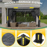 LVUYOYO 10' x 13' Outdoor Louvered Pergola, Metal Aluminum Pergola with Adjustable Roof, Waterproof Gazebo with Curtains and Netting for Patio, Backyard, Garden, Deck (Black) LVUYOYO