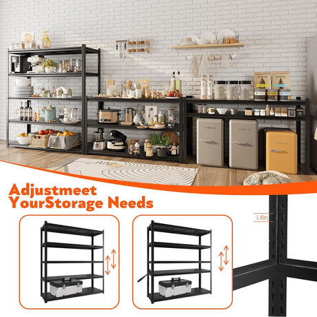 Howzone 72" H Garage Shelving 2000LBS Heavy Duty Storage Shelves Adjustable 5 Tier Metal Shelves for Storage Garage Industrial Shelving Utility Racks,16" D x35.5 Wx72 H,Black Howzone
